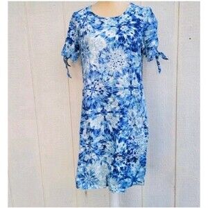 Chloe + Renee printed blue and white linen blend dress wmns Sz Small